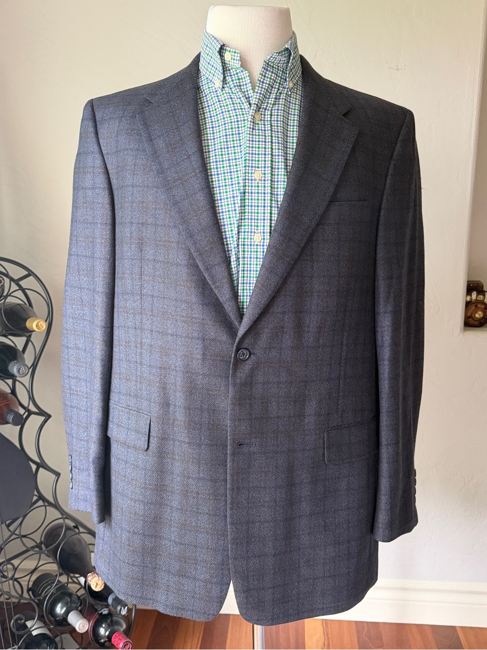 Hart Schaffner Marx Gray Plaid Wool Blazer Sport Coat Size 44L